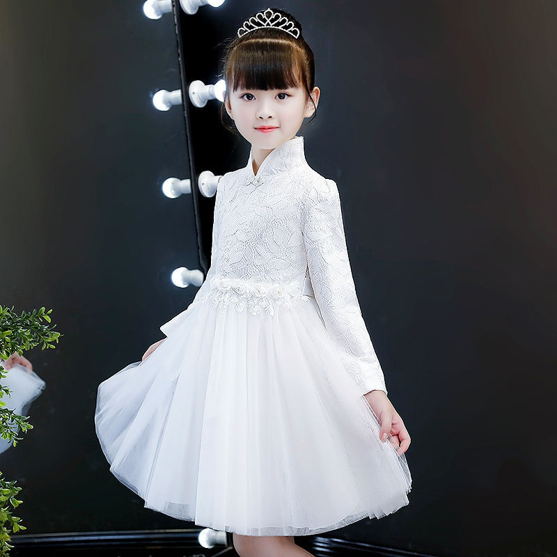 公主裙女童洋气儿童蓬蓬裙婚纱花童礼服钢琴演出服冬天裙子女公主白色