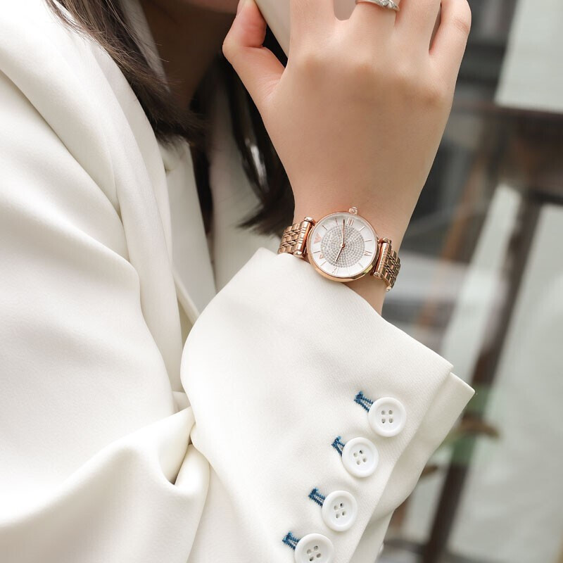 阿玛尼(Emporio Armani)手表满天星系列钢带石英女士腕表情人节送女友生日礼物