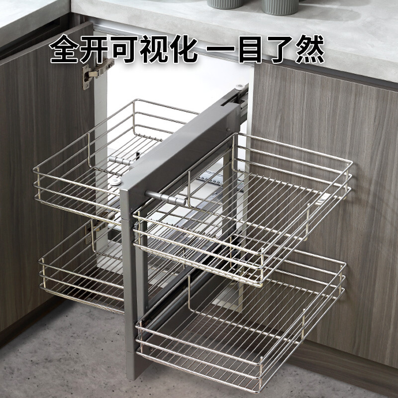 欧琳拉篮LZJ326转角拉篮不锈钢拉篮厨房橱柜全展式小怪物转角拉篮碗碟调味收纳拉篮高清大图