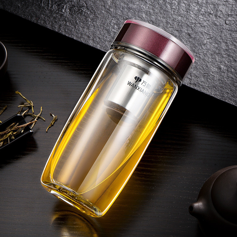 万象单层玻璃杯子女士加厚泡茶杯家用商务办公时尚曲线大肚水杯鹅蛋