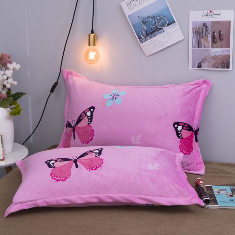 一对装毛绒珊瑚绒法兰绒枕头套一对装单双人法兰绒枕套学生枕芯套