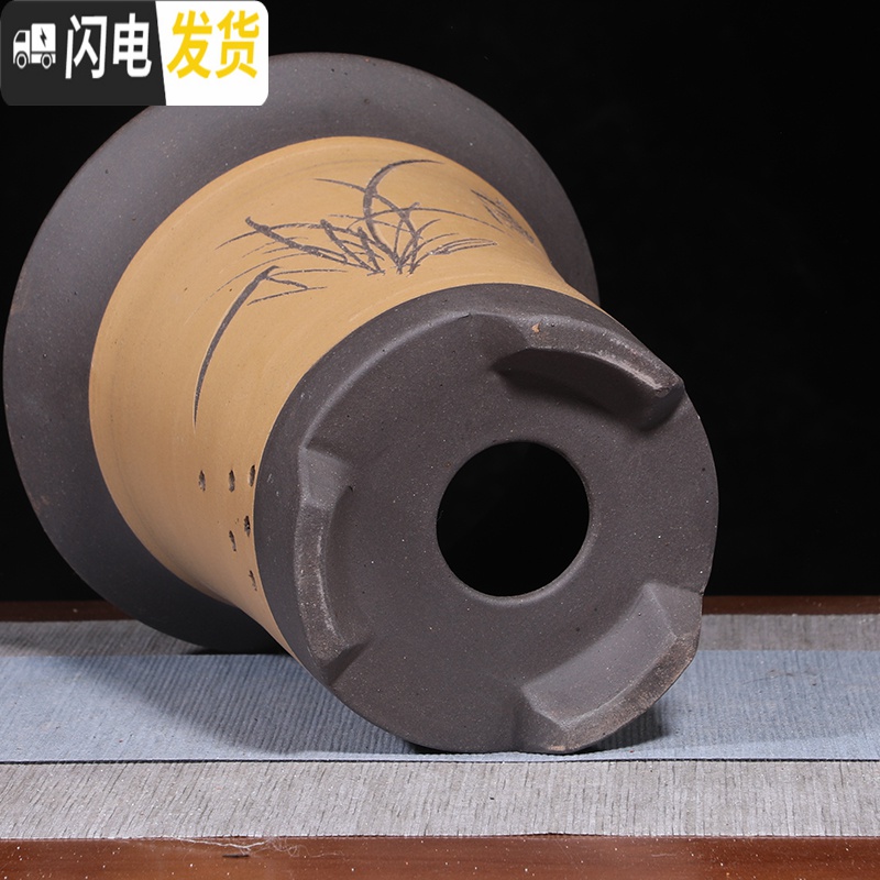 三维工匠紫砂兰花盆兰花花盆专用花盆君子兰花盆阳台专用陶瓷花盆 黄色-大小一套〔20cm+17cm〕 尺寸花盆容器高清大图