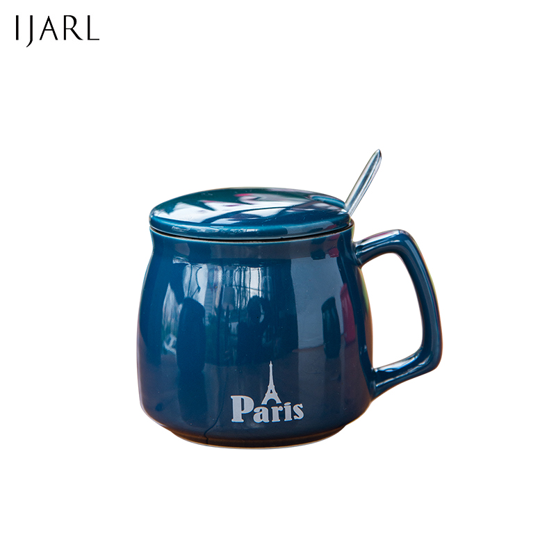 亿嘉IJARL 创意早餐陶瓷马克杯情侣咖啡杯牛奶杯带盖带勺办公杯水杯子
