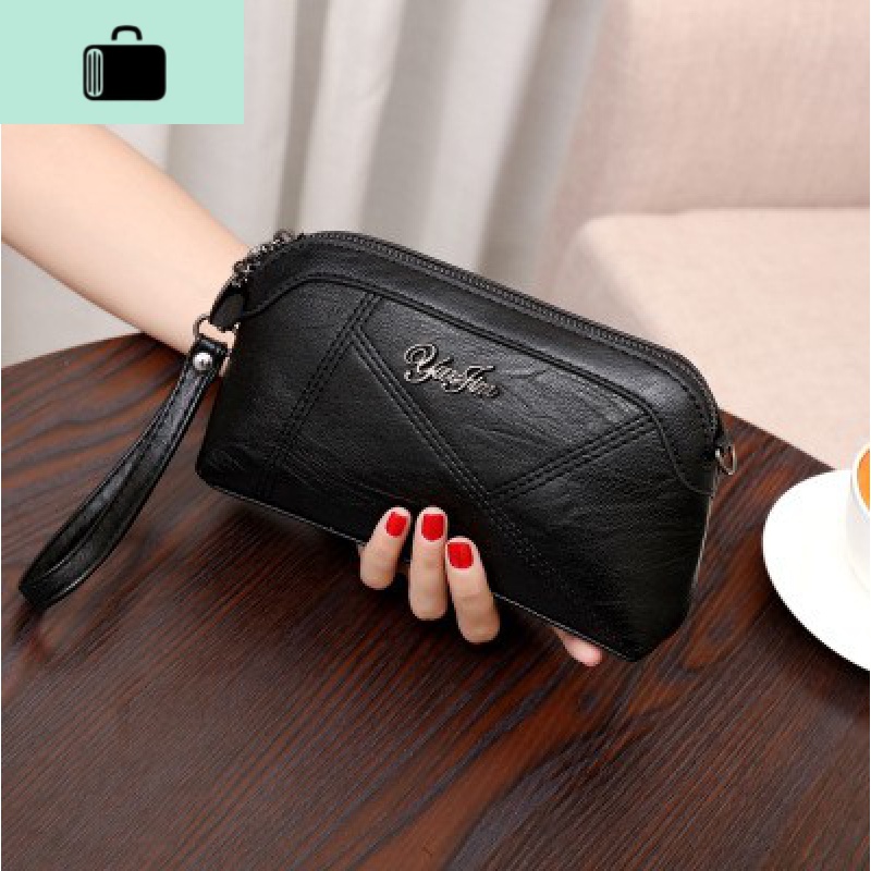 2020韩版新款时尚手拿包包女妈妈买菜包软皮斜挎小包零钱包手机包NEW LAKE A款黑色配长短两条带子