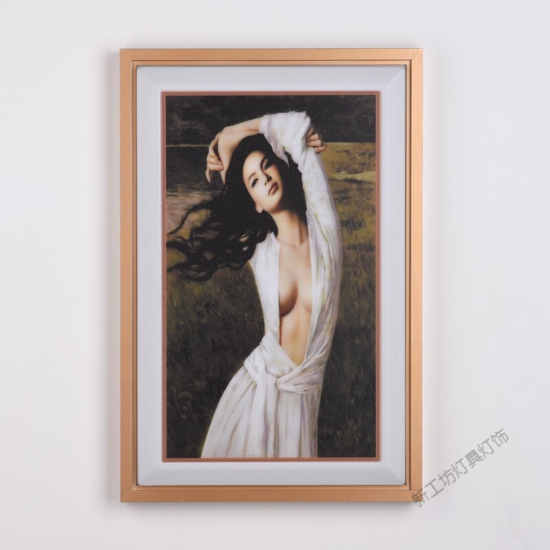 苏宁放心购 壁灯led 壁画灯 现代新中式带画壁灯客厅卧室走廊过道创意画灯 超薄 金色中号【人物3】