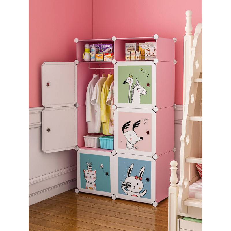 简易儿童衣柜收纳柜卡通家用储物柜小孩婴儿宝宝仿布小衣橱经济型