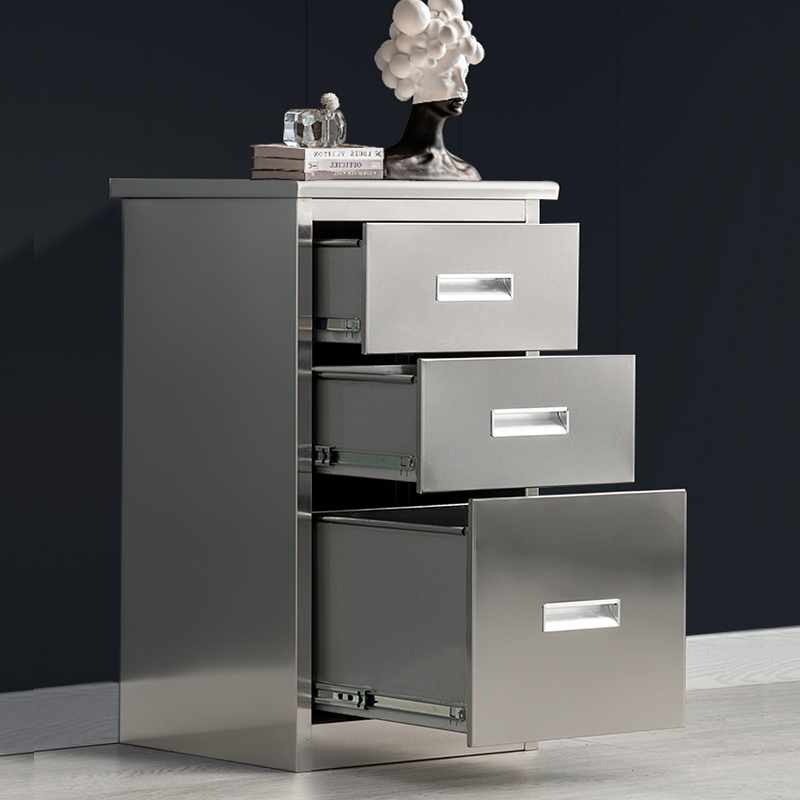 缑氏不锈钢文件柜档案柜资料柜储物柜器械柜仪器柜304全不锈钢三斗矮柜高清大图