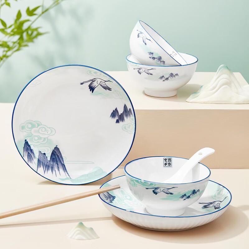 共禾京品(JINGREPUBLIC)鹤翔云天中国风餐具22头礼盒装高颜值碗碟盘釉下彩鹤翔云天餐具22头高清大图