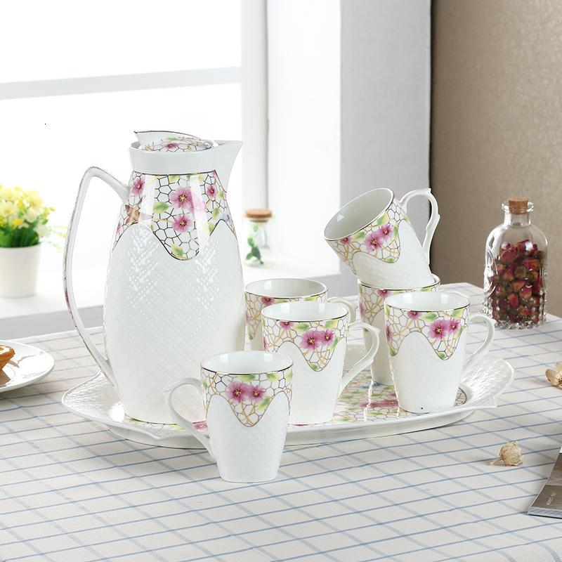 家用水具套装陶瓷茶杯冷水壶套装耐高温杯子套装家用客厅水杯具日用家居
