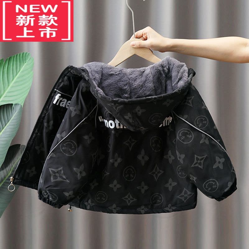 可莉允男童外套秋冬装男新款洋气宝宝秋装上衣儿童时髦棉衣风衣男孩加绒棉服图片