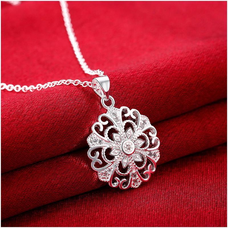 N861 Women Silver Necklace 镀纯银日韩复古配饰女水晶项链坠送女朋友七夕情人节礼物