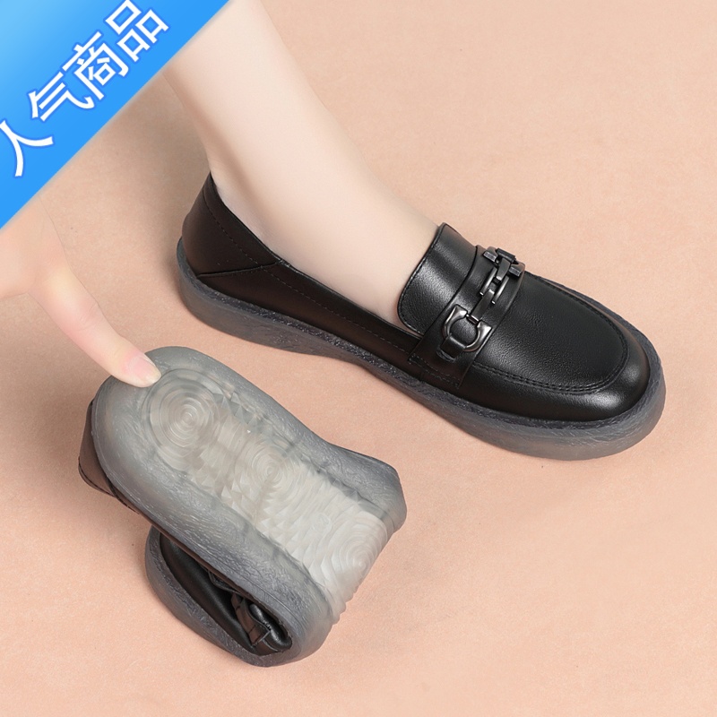 SUNTEK乐福鞋女2023秋季新款女鞋平底软底豆豆单鞋牛筋底休闲妈妈小白平高清大图