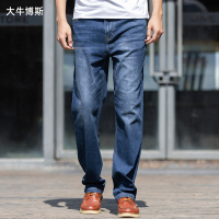 大牛博斯夏季男士弹力宽松牛仔裤复古水洗直筒中年休闲长裤