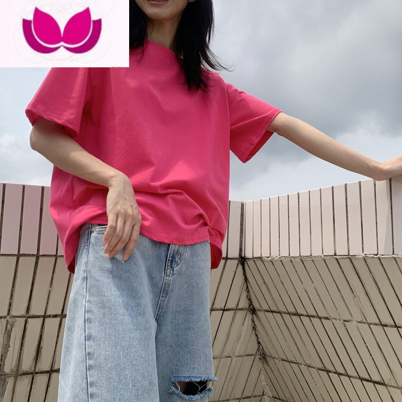 七斓黑色纯色t恤女短袖半袖韩版大码2021夏季宽松白体恤ins打底衫