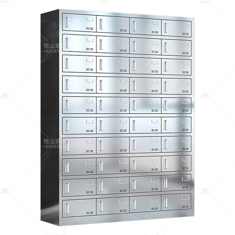悦山不锈钢餐盘柜食堂员工多门储物柜304不锈钢40门磁吸锁YSOA11FO40MP304C