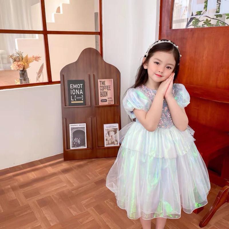 女童连衣裙夏小女孩爱莎公主裙洋气新款六一儿童舞蹈裙漂亮蓬蓬裙彩虹