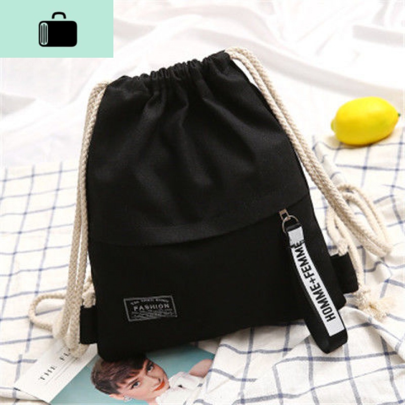 束口袋抽绳背包女帆布简约学生书包男运动小布袋包韩国拉绳双肩包NEW LAKE高清大图