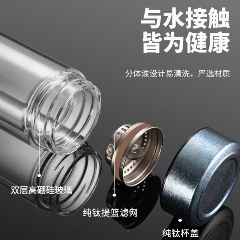全格 350ml泡茶玻璃杯带茶隔高硼硅隔热防烫 双层玻璃钛杯BL608-350晶花银高清大图