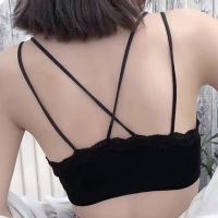 波迷娜(BOMINA)心机小吊带美背夏季性感百搭夏季内搭蕾丝拼接后交叉美背小吊带背心女 打底百搭性感 黑色薄垫 均码