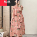 YIBUSHENG新中式小唐人连衣裙气质显瘦宽松温柔小众国风改良旗袍裙子中 均码80-150斤 粉色小仕女无袖盘扣款
