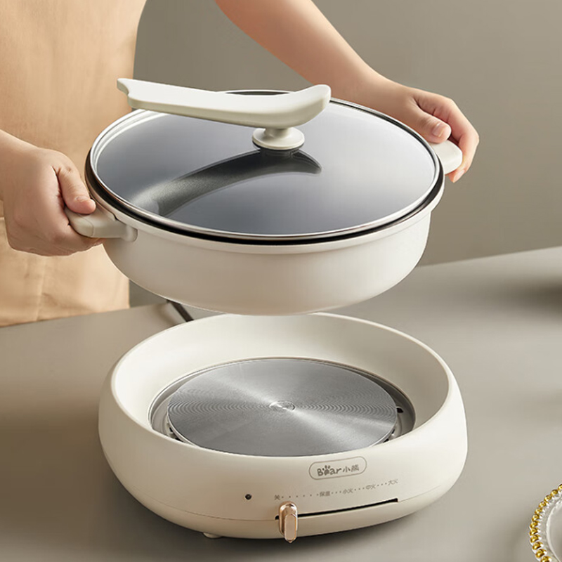 小熊(Bear)电火锅 多功能料理锅 【4L多功能锅】蒸烤煮三盘 DHG-C40W2 奶茶色 / 台