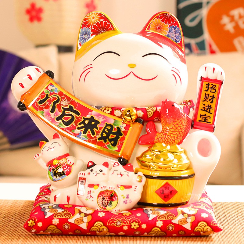 摇手猫摆件开业大号店铺收银台家居客厅礼品自动招手发财猫 三维工匠 十一寸风生水起(一桶金)摇手猫棉布垫猫高清大图