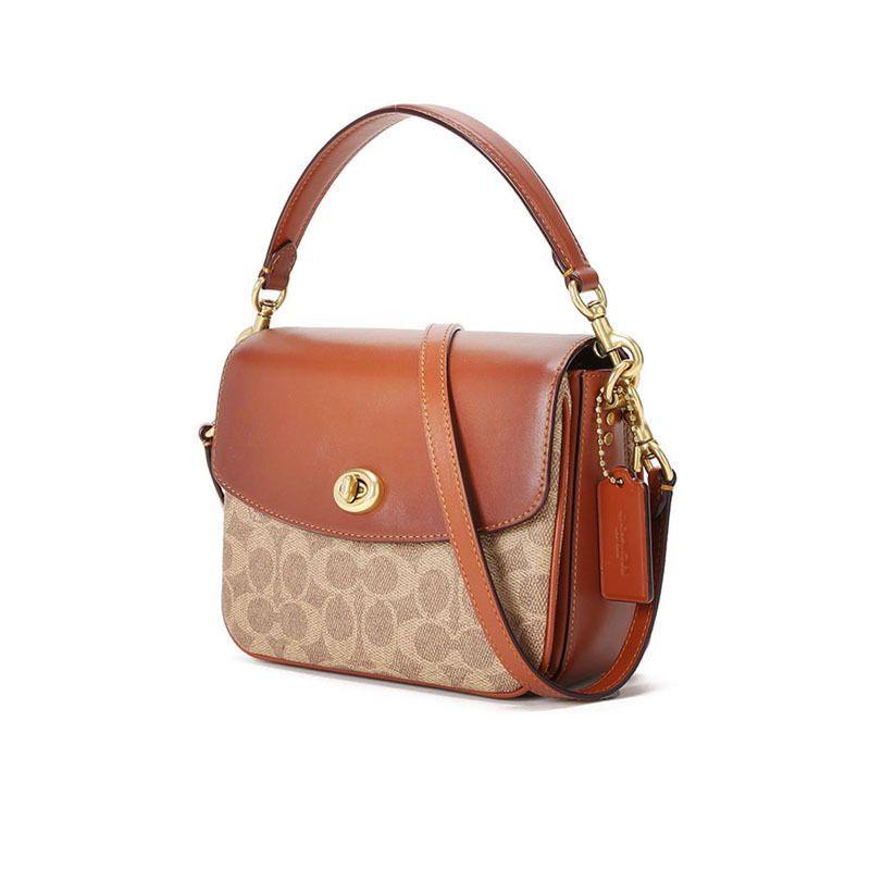COACH蔻驰女包 FCASSIE邮差包 老花拼皮手提包斜挎包 89089 PVC\牛皮革