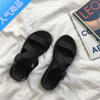 SUNTEK韩国ins凉鞋2023女春夏新款交叉P露趾百搭学生个性休闲鞋厚底2 黑色凉鞋偏小 38