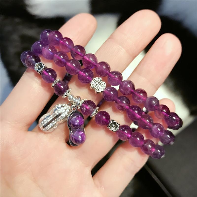 香港正生 紫水晶花生手链简约时尚大方女饰品 送女朋友生日送女朋友老婆生日礼物送女朋友七夕情人节礼物