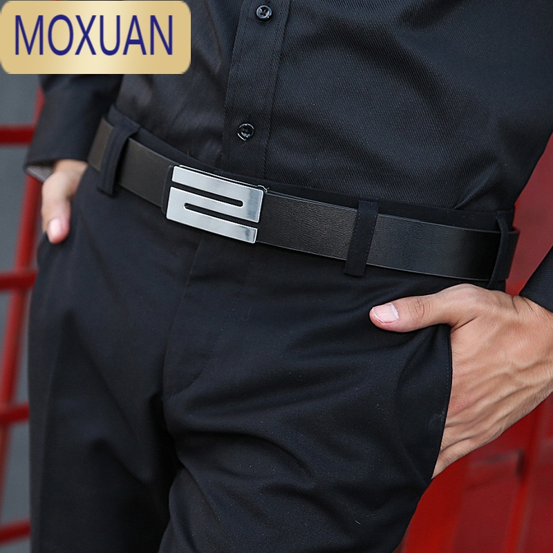 MOXUAN男士皮带腰带平滑扣商务青年裤带男韩版潮男休闲百搭新款