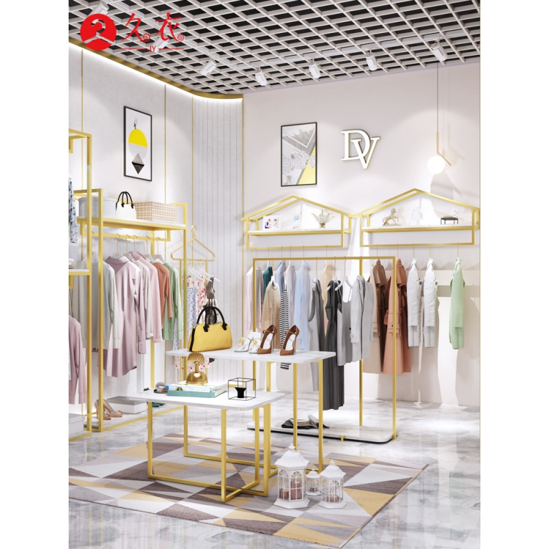 服装店展示架服装架女装店货架陈列架靠墙组合挂衣架落地货架晾晒架 三维工匠 正挂三角:60*40*190cm 官方标配