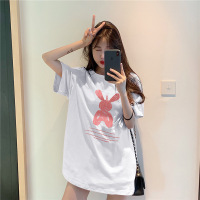 夏季中长款宽松闺蜜装打底衫女卡通ins圆领大码短袖T恤女上衣女装_1 XXL 白色