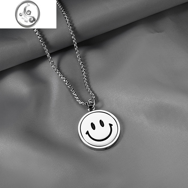 jimi可旋转笑脸项链男潮个性嘻哈简约百搭男士吊坠哭脸毛衣链钛钢挂件