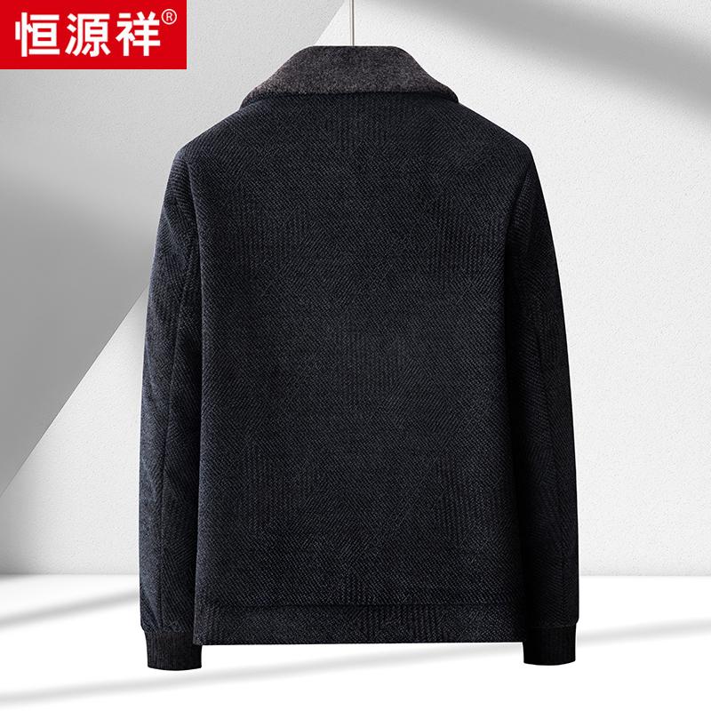 恒源祥中老年男士翻毛领夹克棉衣冬季加绒加厚保暖爸爸装棉服外外高清大图