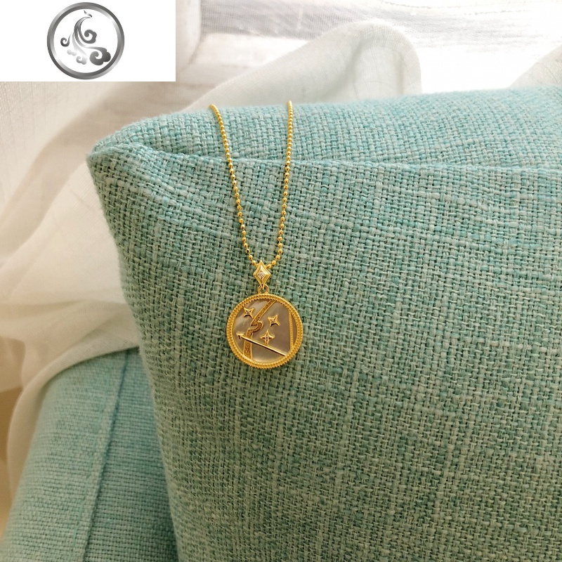 纯银镀金七彩天然贝母星座钱币项链锁骨链复古小众coin JiMi高清大图