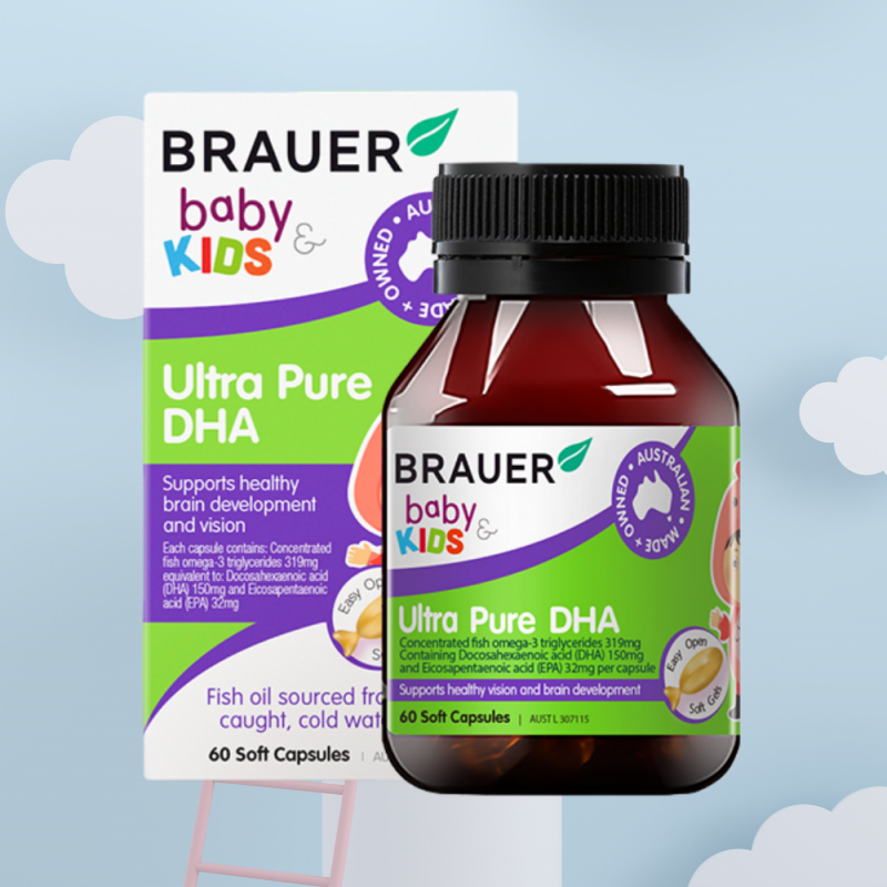 Brauer蓓澳儿高纯度无腥鱼油DHA软胶囊60粒适用于儿童学生青少年成人脑眼齐补小颗粒不含糖黄金配比高清大图
