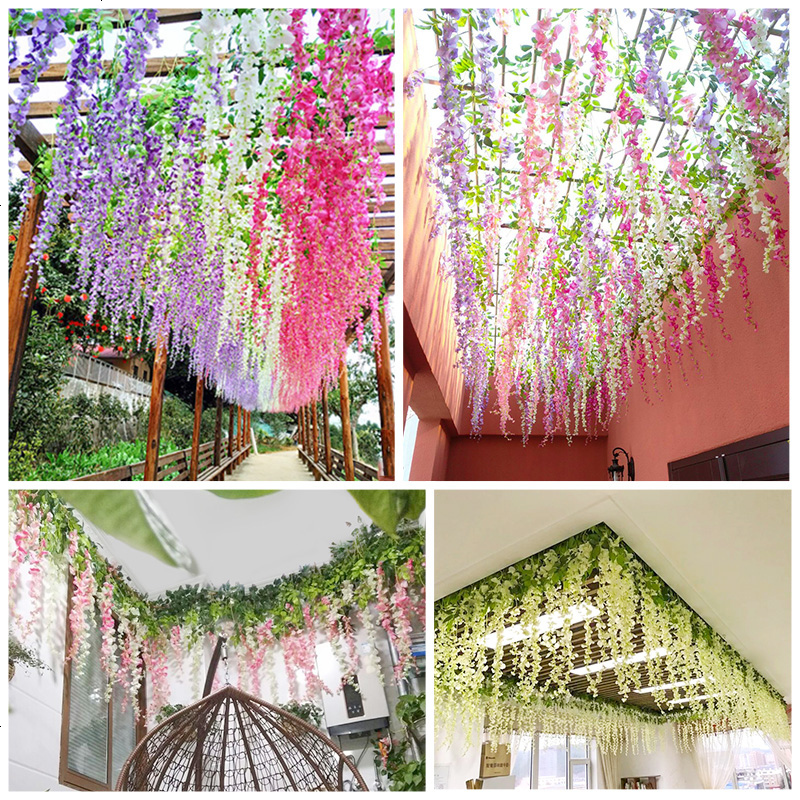 仿真紫藤花假花藤缠绕吊顶客厅室内婚庆装饰塑料花串藤蔓植物藤条