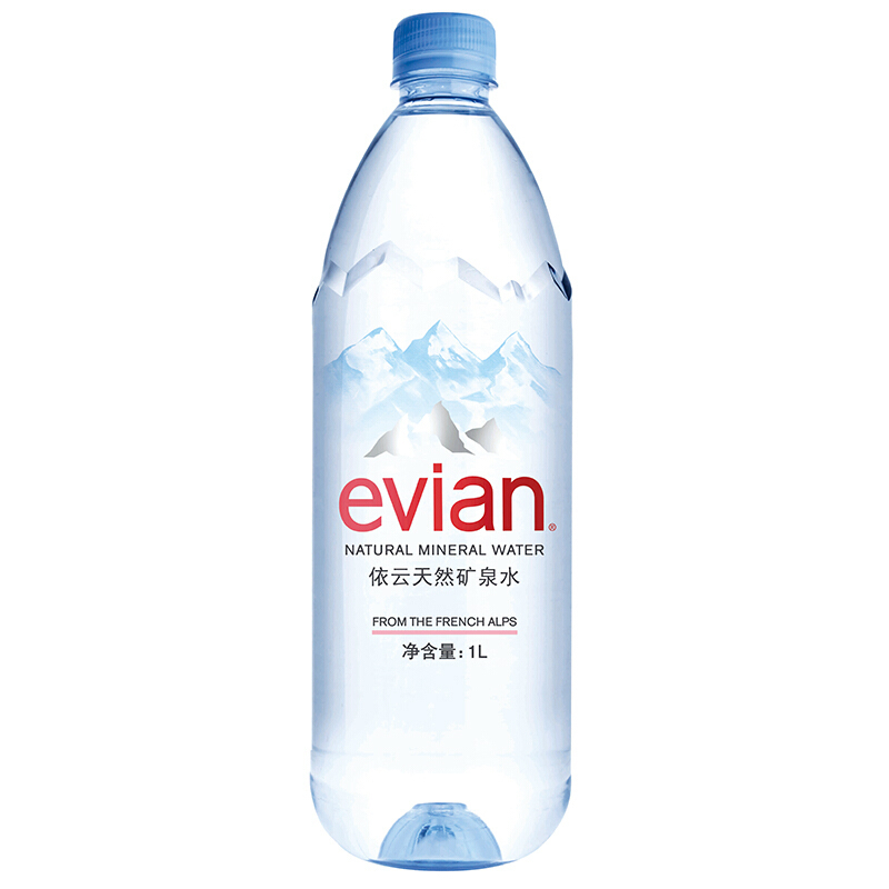 evian/依云 法国原装进口天然矿泉水1L*6瓶 高端饮用水6连包 正品行货