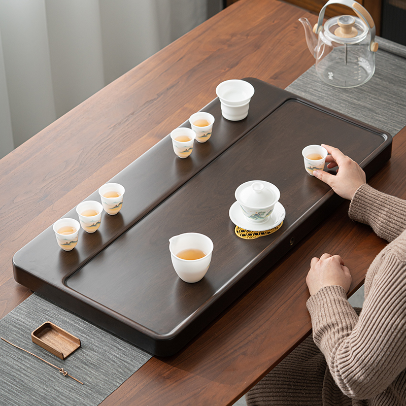 苏氏陶瓷(SUSHI CERAMICS)花梨实木正板切割黑檀木色百川办公家用排水式茶盘