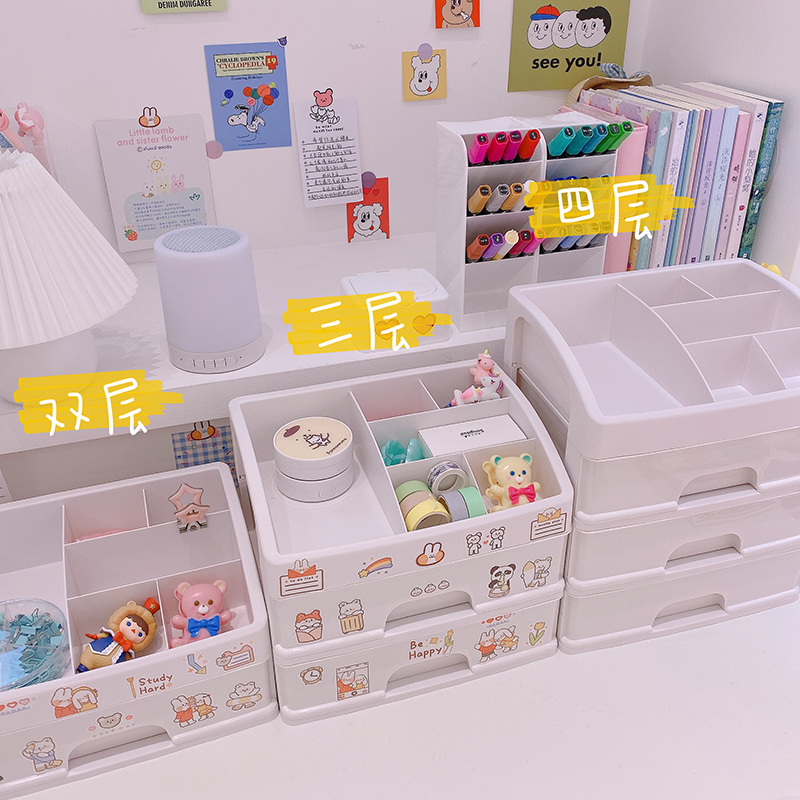 美帮汇*简约欧式桌面收纳盒抽屉式发饰口红文具杂物整理储物盒高清大图