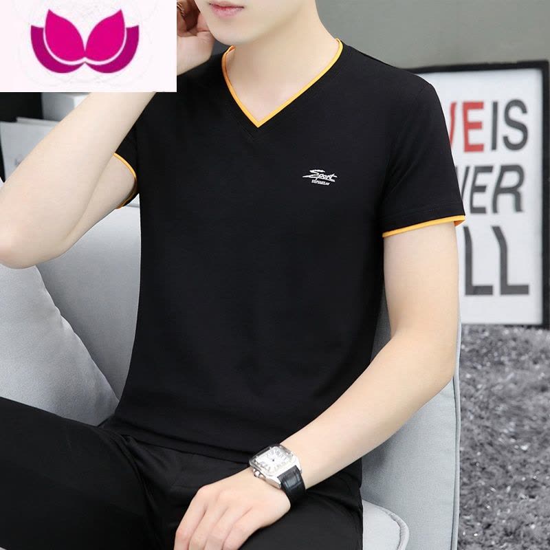 七斓夏季短袖男士T恤V领男装新款上衣时尚百搭潮流休闲t恤打底衫图片