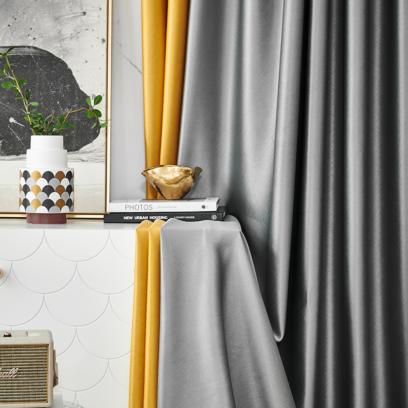 添福运 轻奢遮光窗帘北欧简约现代挂钩布拉格肌理窗帘打孔窗帘飘窗客厅帘子遮阳布拼色儿童房窗帘轻奢卧室挂钩纯色窗帘高清大图