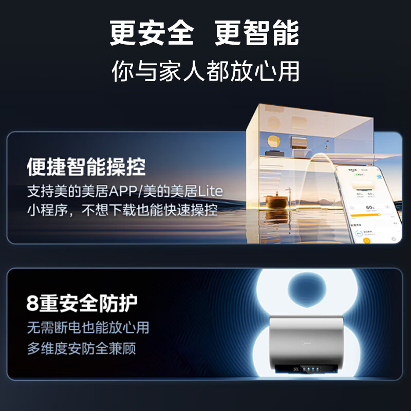 美的(Midea)电热水器超薄玲珑双胆扁桶60升扁桶短款3300W镁棒免换一级能效 净肤洗F6033-UD5高清大图