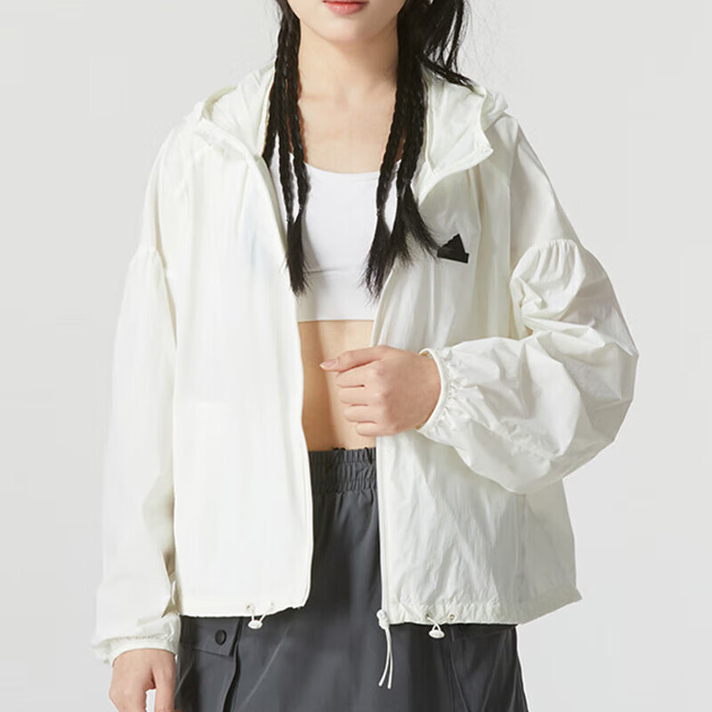 阿迪达斯 (adidas)外套女装新款运动服户外跑步健身训练休闲连帽宽松夹克上衣IM8837 ZP IM8837/汉玉白 XXL