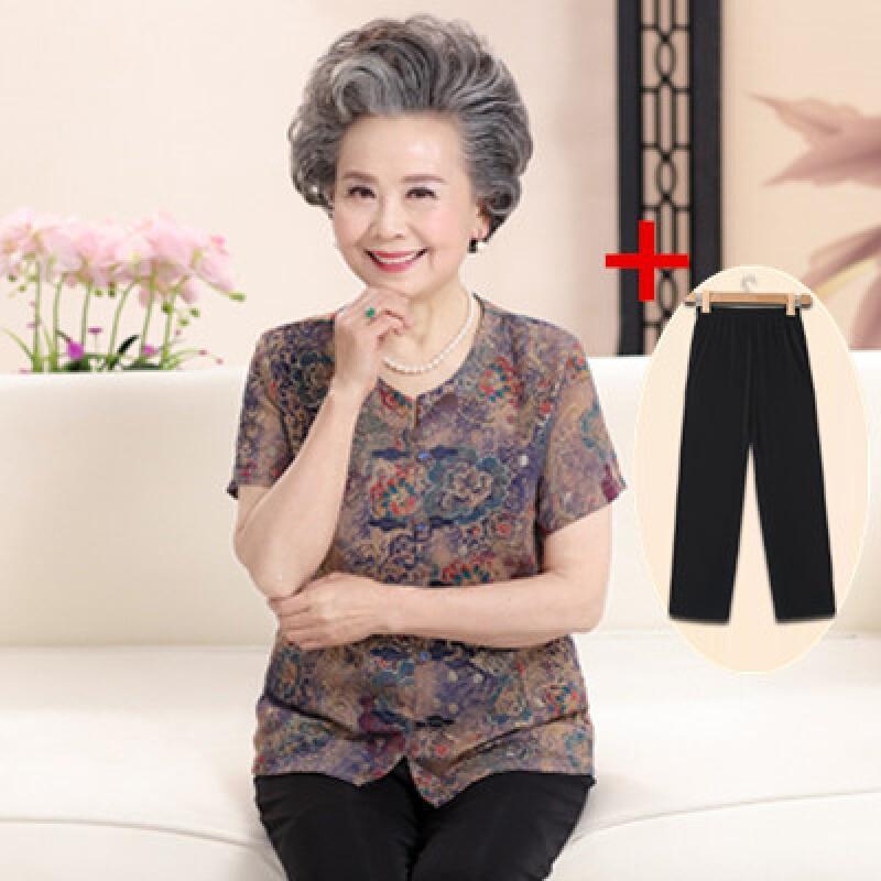 中老年人上衣服加肥加大码春夏女装衬衣衫妈妈奶奶两件套装200斤
