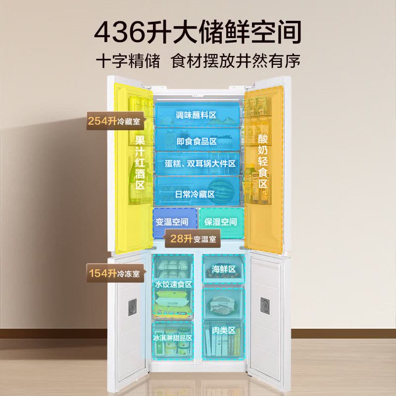 美的(Midea)M60系列457超薄全嵌十字双开四开门家用电冰箱MR-457WUSPZE白底部散热一级无霜国补图片