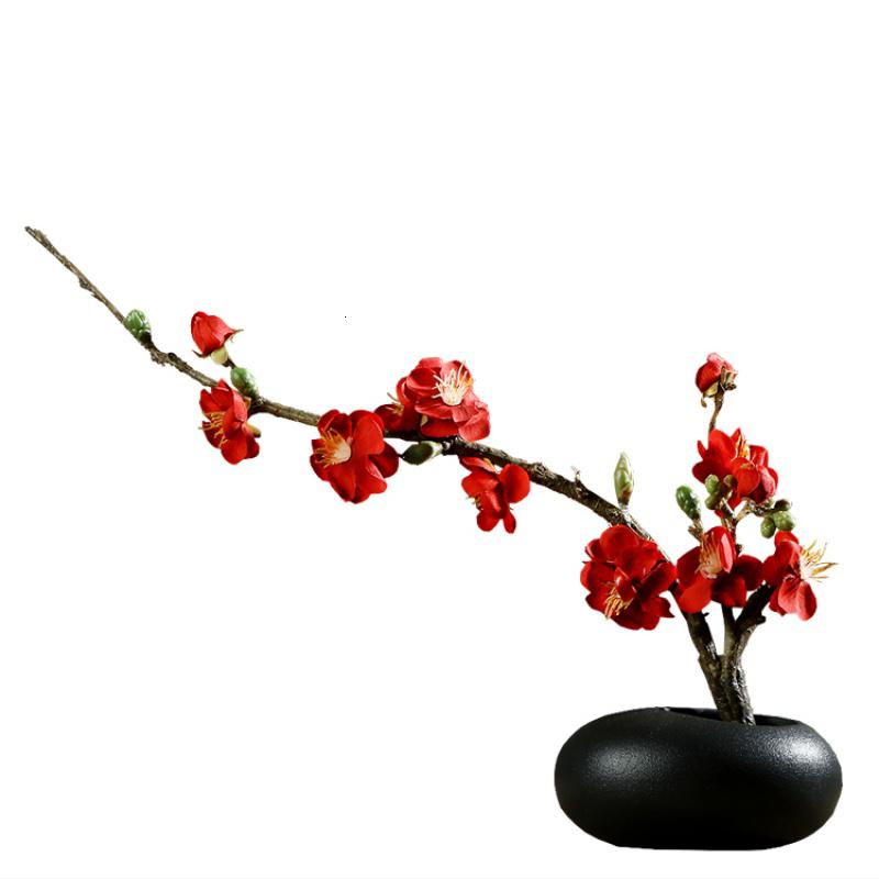 中式简约陶瓷花瓶摆件客厅餐桌插花家居软装饰品禅意仿真梅花套装 三维工匠 白色花瓶套装高清大图