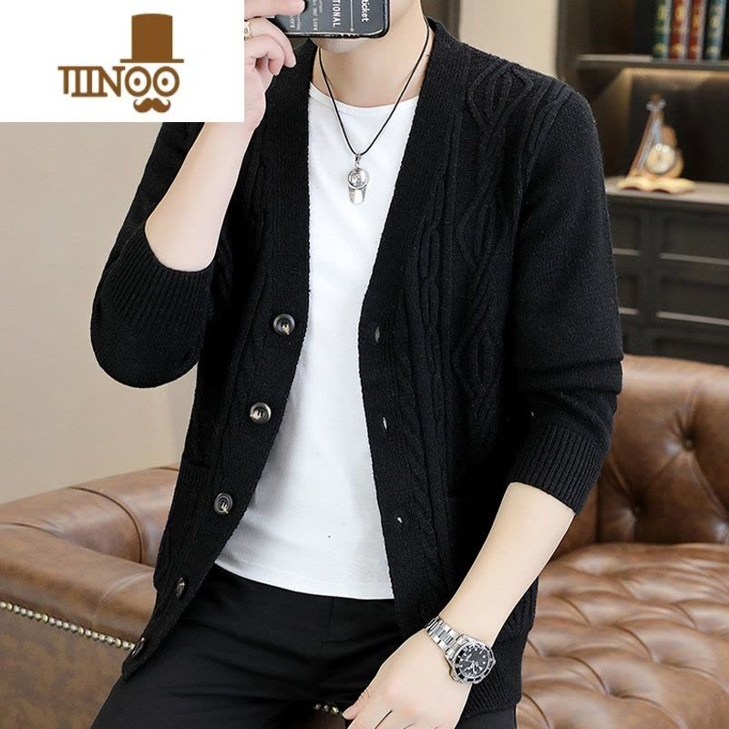 YANXU开衫毛衣男新款潮牌V领单排扣针织衫外套帅气毛线衣外穿图片