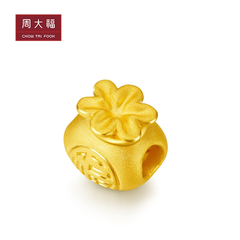 周大福珠宝首饰蝴蝶结福袋定价足金金转运珠eor552