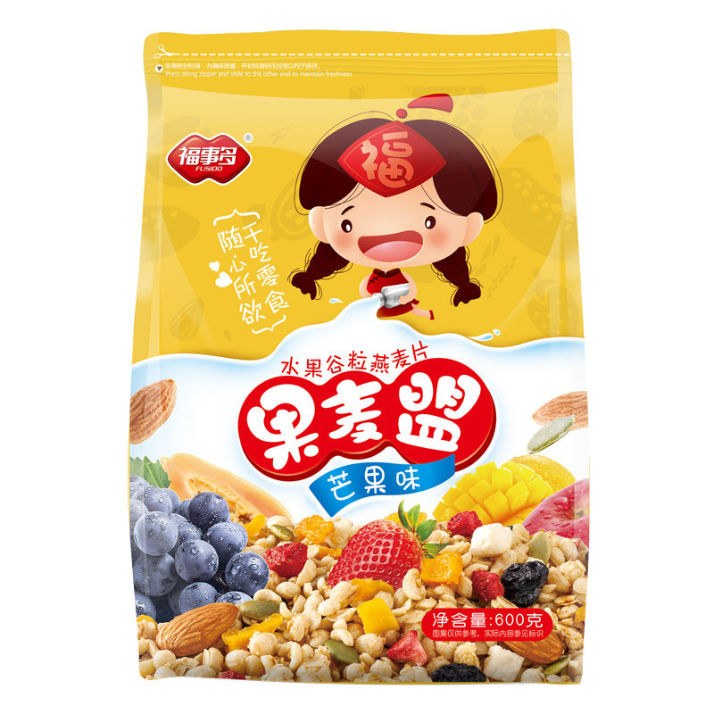 福事多水果麦片600g 芒果味 速食代餐燕麦谷物营养早餐 即食冲饮 营养代餐